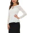 thumbnail image 4 of INSPIRE CHIC Inspired Women's Top Lace Keyhole Front Peplum Hem Sheer Long Sleeve Blouse L White, 4 of 6