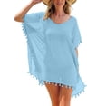thumbnail image 4 of BKQCNKM Cover Up for Beach,swim Suits for Women 2024,women's Solid Round Neck Chiffon Tassel Large Loose Beach Cover Chiffon Plus Size Swimsuit for Women,swim Cover Up for Women Light Blue One Size, 4 of 6