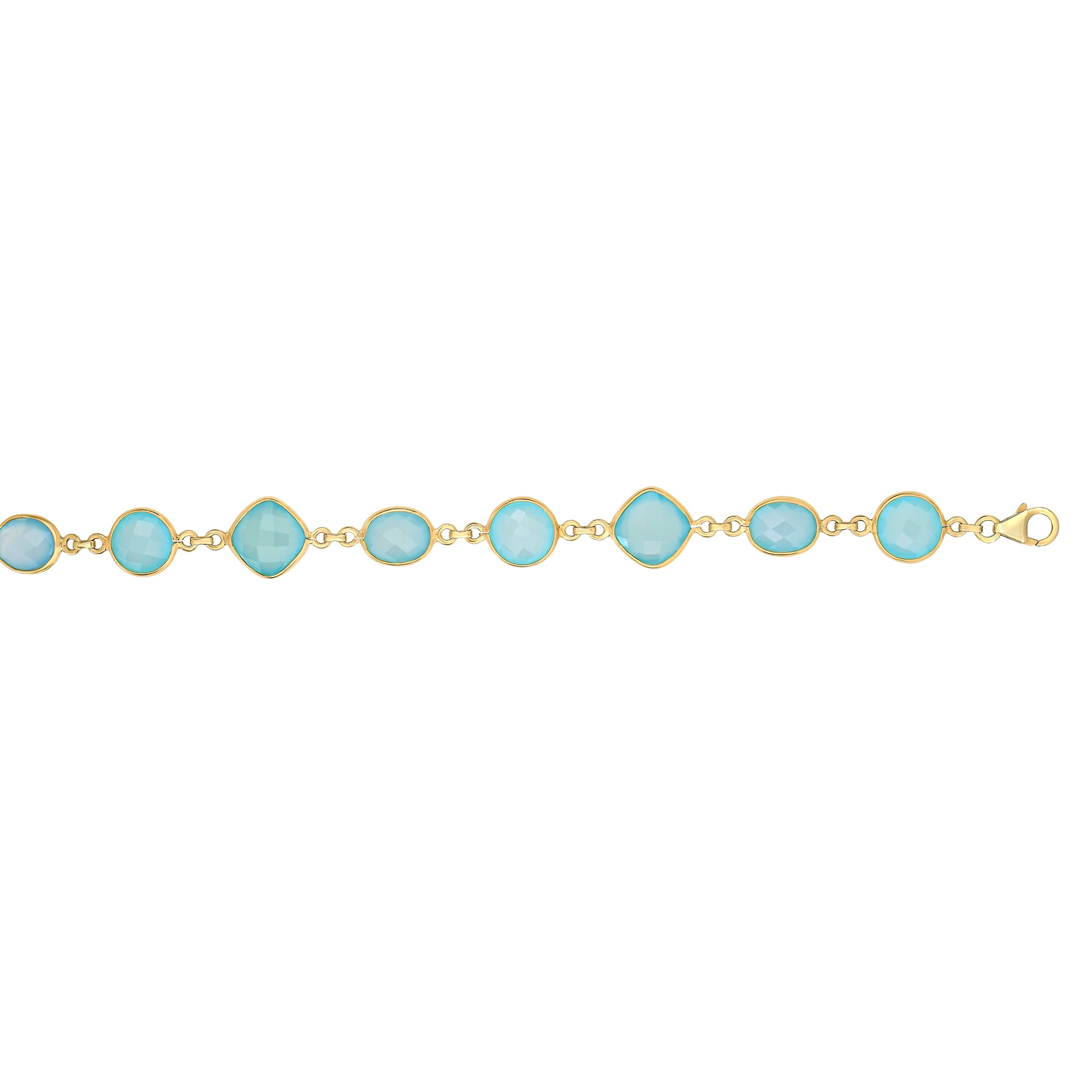 Sterling Silver Yellow Finish 10mm Aqua Chalcedony Chain Bracelet, 7.5" by