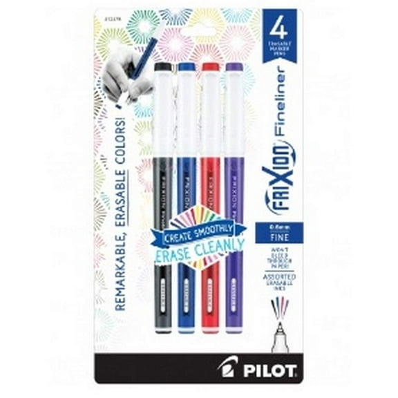 Pilot FriXion Fineliner Erasable Marker Pen, Fine Point, 0.6mm, Assorted Colors, Pack of 4