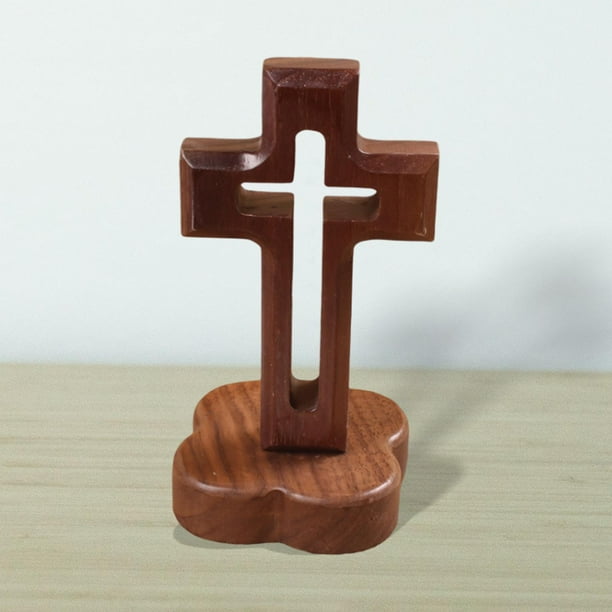 Cruz de madera Estatua Decoración Colección Artesanía Escultura Hecha a mano Obra Crucifijo Estatuilla para Memorial Escritorio Decoración base Macarena Estatuas de crucifijo