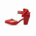 thumbnail image 2 of SACFOF Women's Mary Jane Heels with Bow Retro Closed Round Toe Pumps Sweet Ankle Strap Low Block Heels Chic Bowtie Vintage Dress Wedding Party Office Daily Shoes, 2 of 6