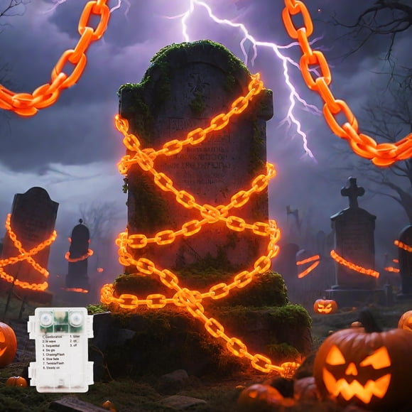 Luces de Halloween con pilas MYGOTO, 3,2 m, 175 LED, naranja