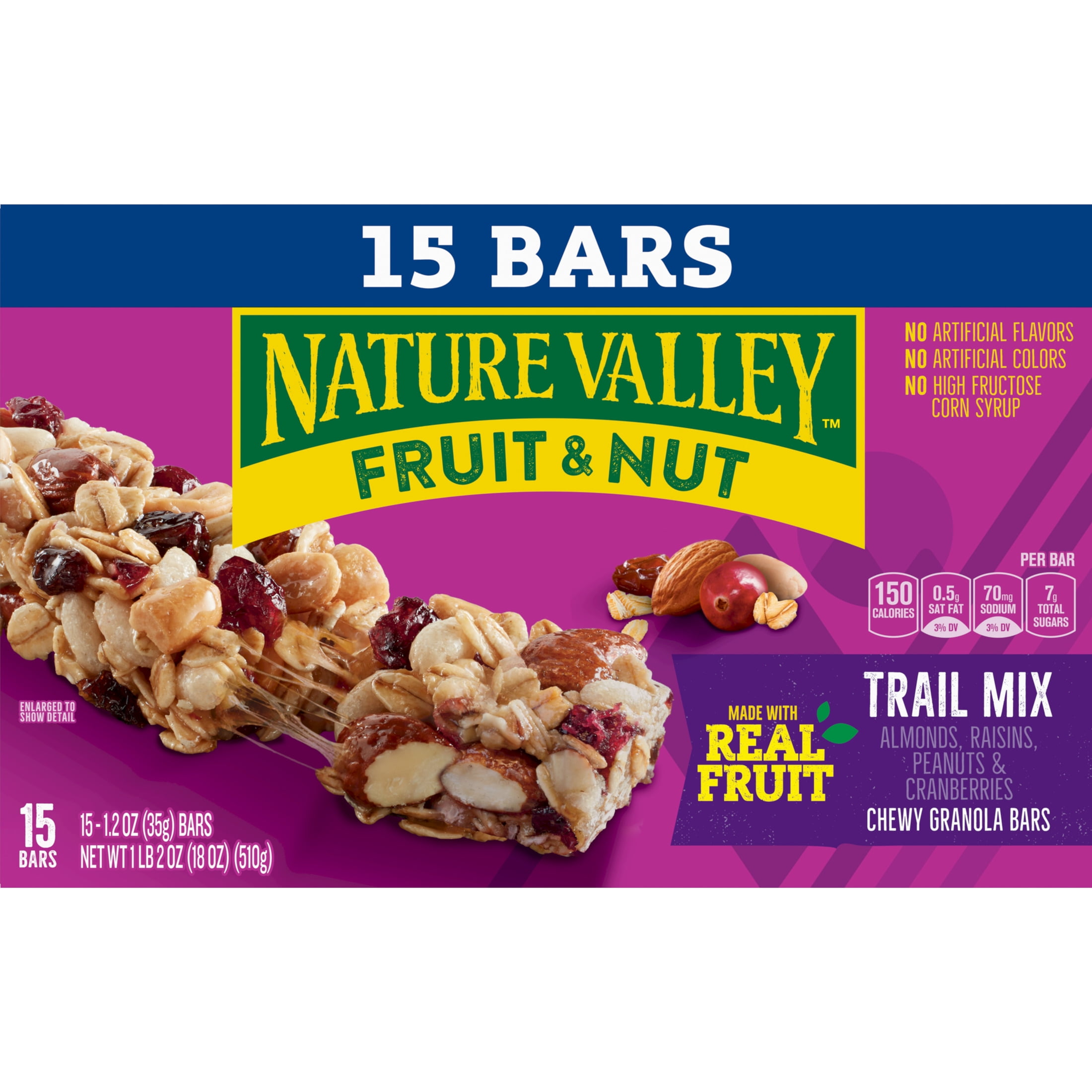 (8 pack) Nature Valley Chewy Fruit and Nut Granola Bars, Trail Mix, 15 Count, 18 oz