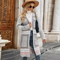 thumbnail image 2 of Chaqueta cortavientos larga para mujer europea y americana, suéter a rayas de temperamento para viajeros, cárdigan de punto a cuadros con capucha de otoño e invierno, 2 of 4