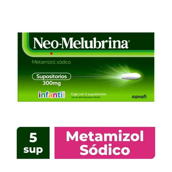 Supositorios Neo-Melubrina Infantiles con Metamizol Sódico 5 Piezas x 300 mg. 100 Años de Eficacia y Seguridad