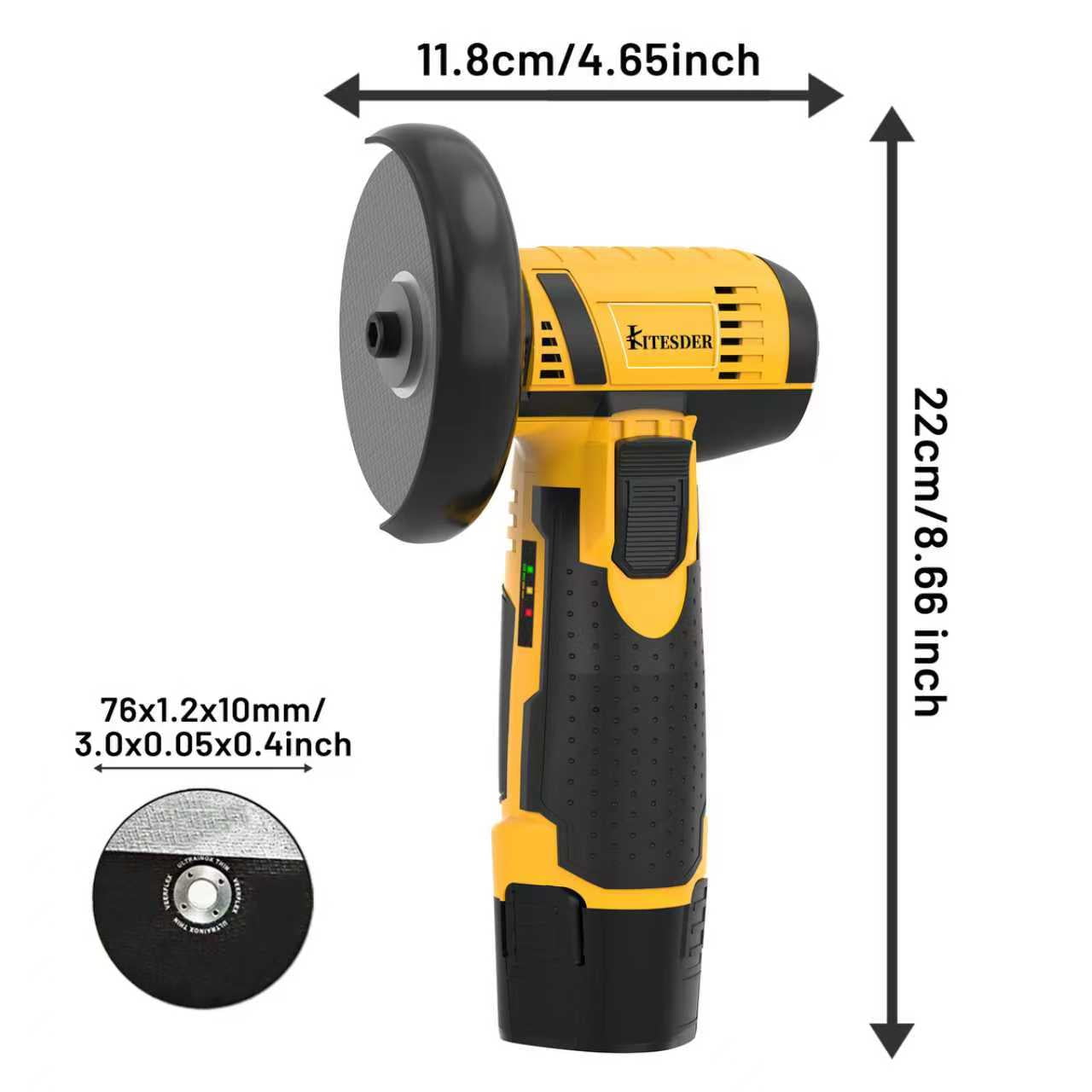 12V Cordless Angle Grinder, 19500 RPM High Speed, Dual Battery, Multi‑function Polishing Grinding Tool, For Home DIY Repair Handicrafts
