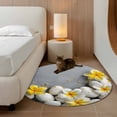 thumbnail image 2 of Round Area Rug 4 Ft, Yellow Plumeria Flower Washable Non-Slip Circle Carpet for Living Room/Bedroom, White Stones Country Floral Grey Low-Profile Crawling Mats Collection Rugs for Indoor, 2 of 8