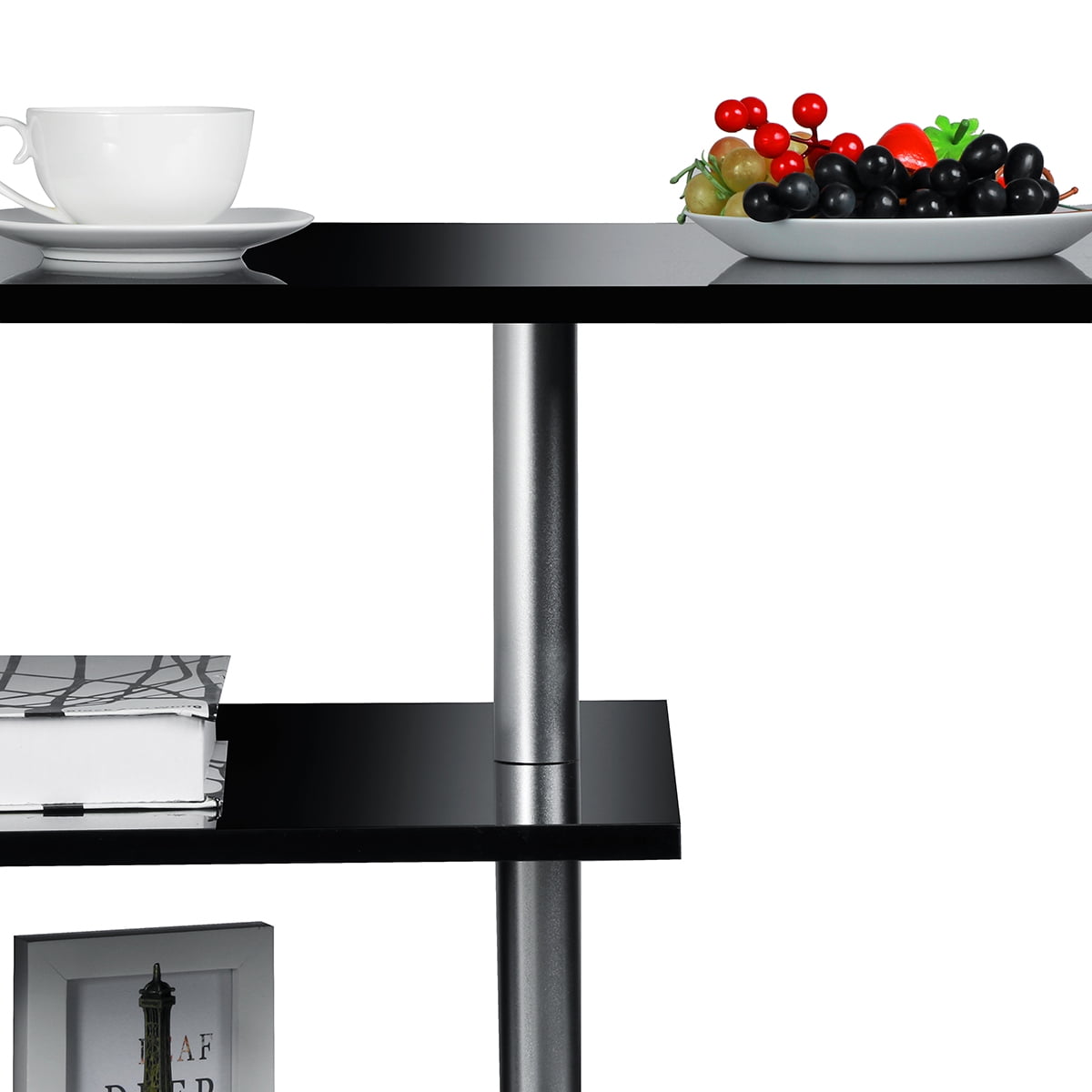 Hommpa High Gloss Black Coffee Table with LED Lights Open Shelf Smart APP Control S Shaped Modern Sofa Side End Table for Living Room