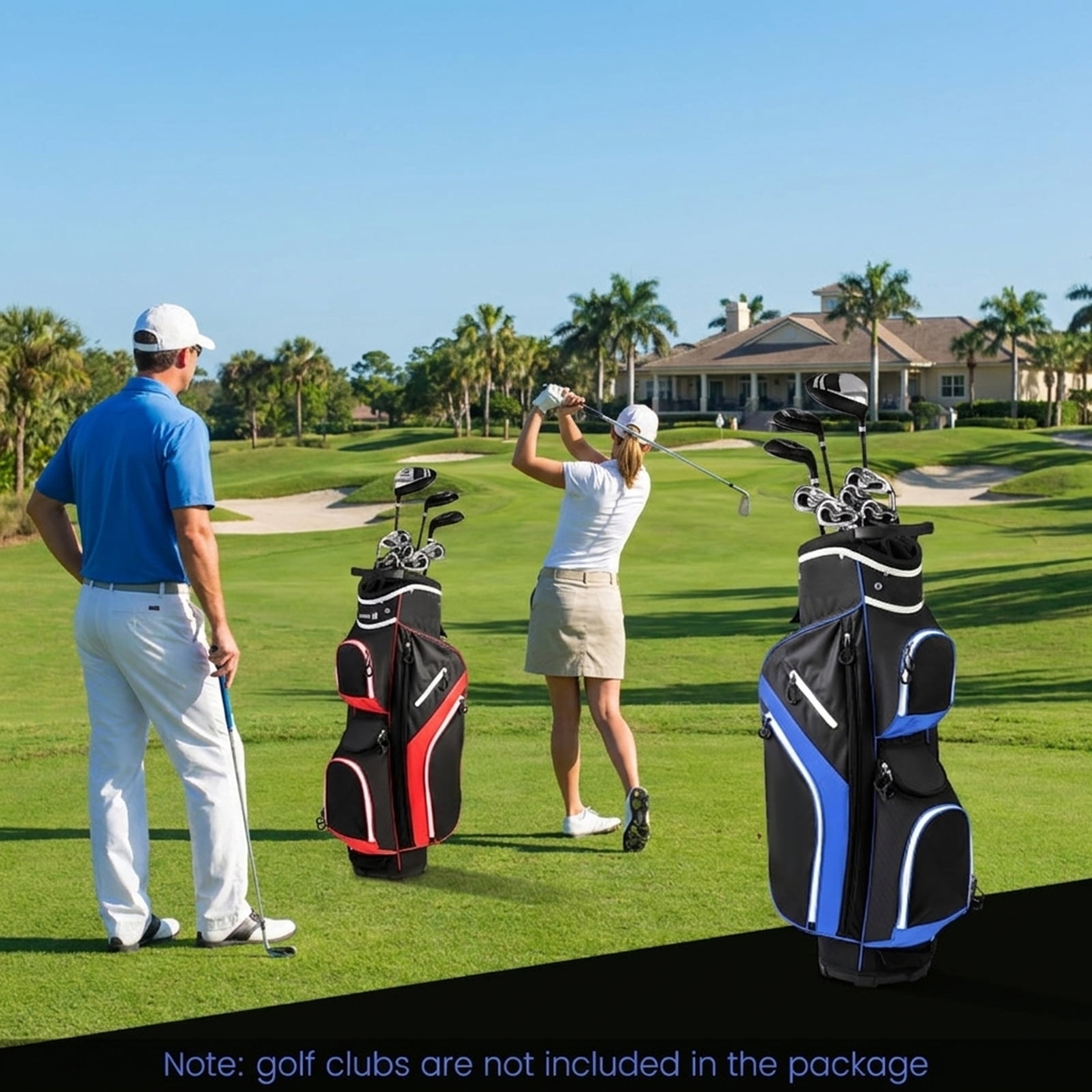 Airfind Tour-Cart 14-Way Golf Cart Bag with Color-Matched Rain Hood and Towel Ring featuring 9 zip pockets and a 9 in cart-well base for cart play, Marine Blue