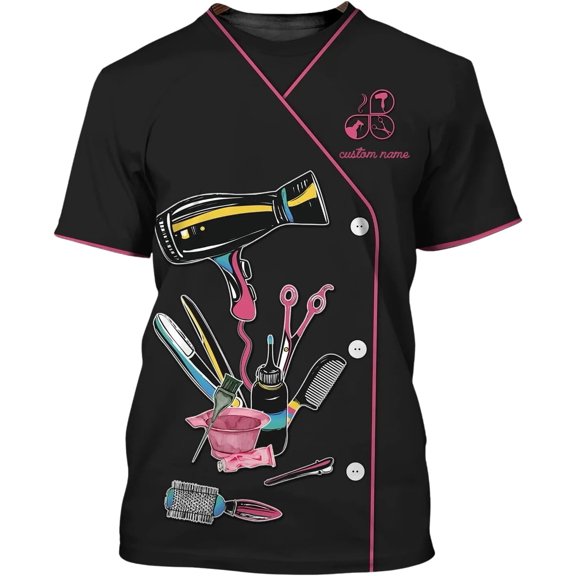 Personalized Barber Shop Women's T-Shirt, Hairdresser Uniform, 3D Barber Shirts (S)