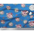 thumbnail image 2 of Soimoi Blue Cotton Voile Fabric Spruce Leaves & Rose Floral Print Sewing Fabric Yard 56 Inch Wide, 2 of 3