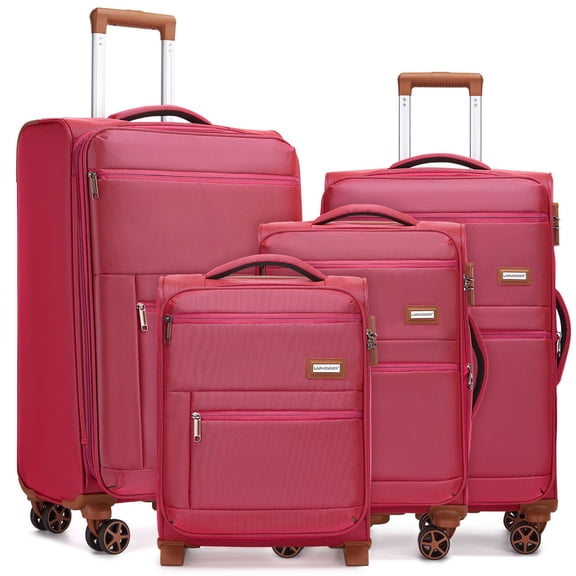 S-HOME Scuff-Resistant Polyester Luggage Set of 4 Soft-Sided Bags with 360 Degree Spinner Wheels, Safety Lock for Travel, Rose Red