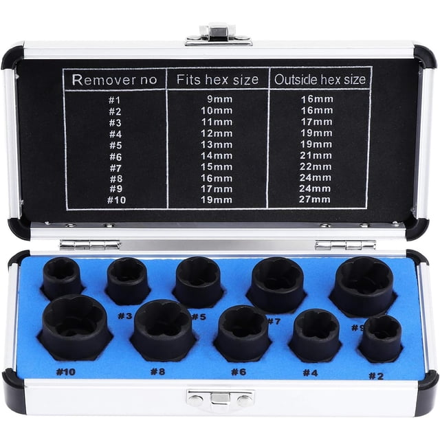 Screw Extractor Set with Aluminium Storage Case, Nut Remover Tool for Removing Rusted, Painted-On Fasteners, High Power Impact