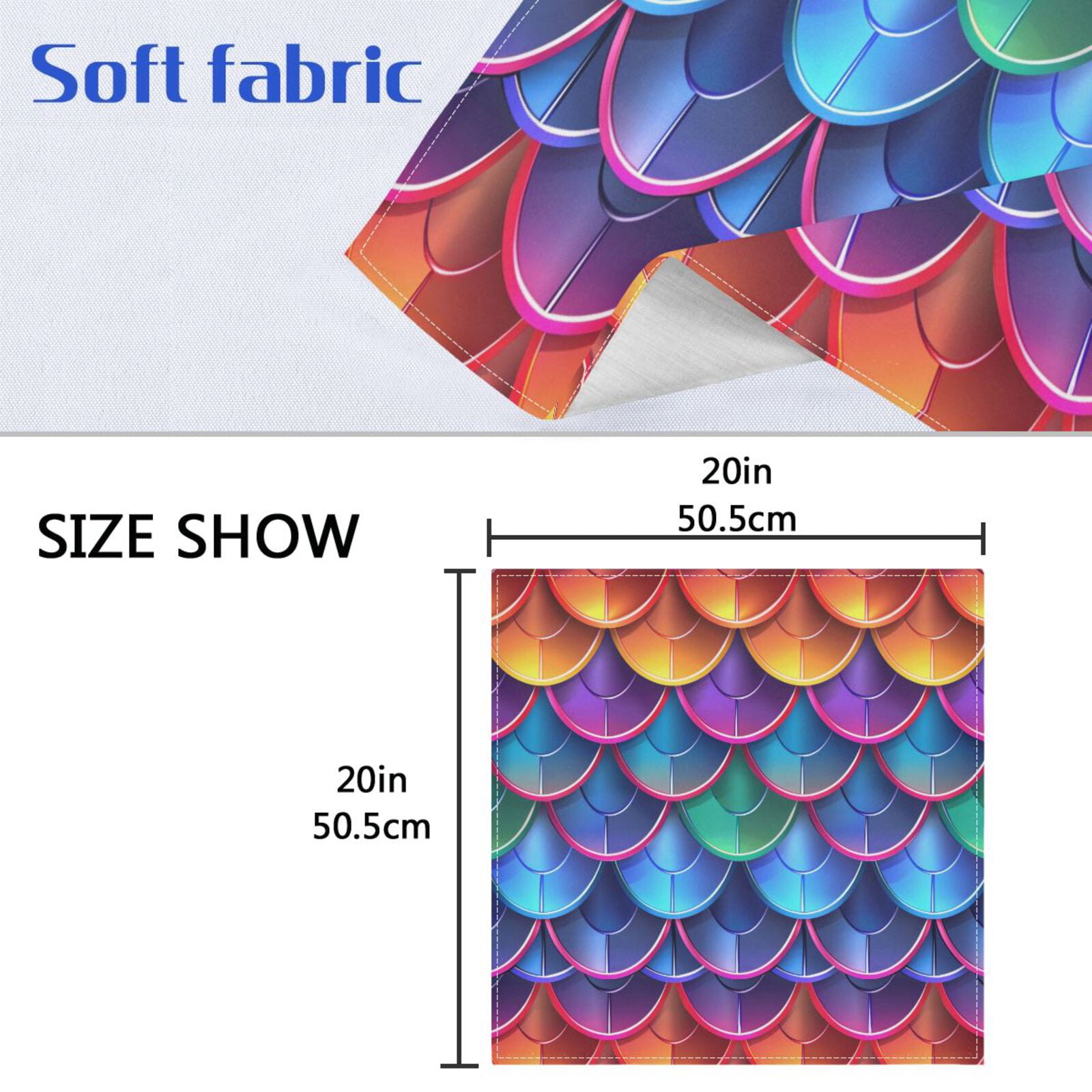 JSTEL Mermaid Print Rainbow Color Cloth Napkins Set of 6, 20x20 Inch Washable and Reusable Napkin for Decoupage Dinner Party Everyday Use