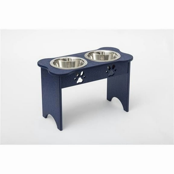 Spotts Dog Feeders 91TDPPTB 2 qt. 15 in. Tall High Double Poly Wood Dog Bowl with 2 Stainless Steel Bowls, Patriot Blue