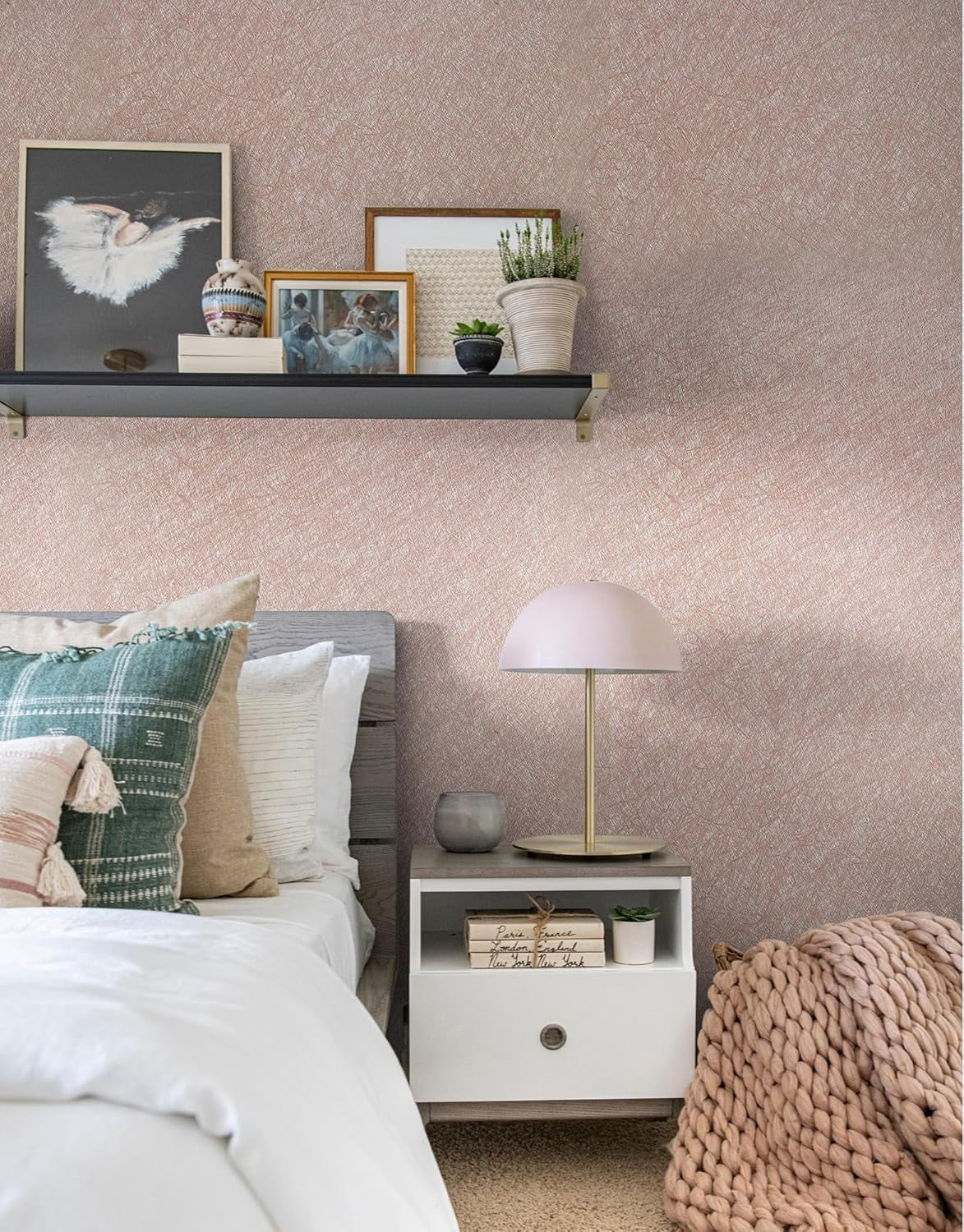 Pink Silk Peel and Stick Wallpaper Textured Contact Paper Self Adhesive Removable Thicken Wall Paper for Bedroom Walls Cabinet Decoration Vinyl Rolls 17.3"X118"