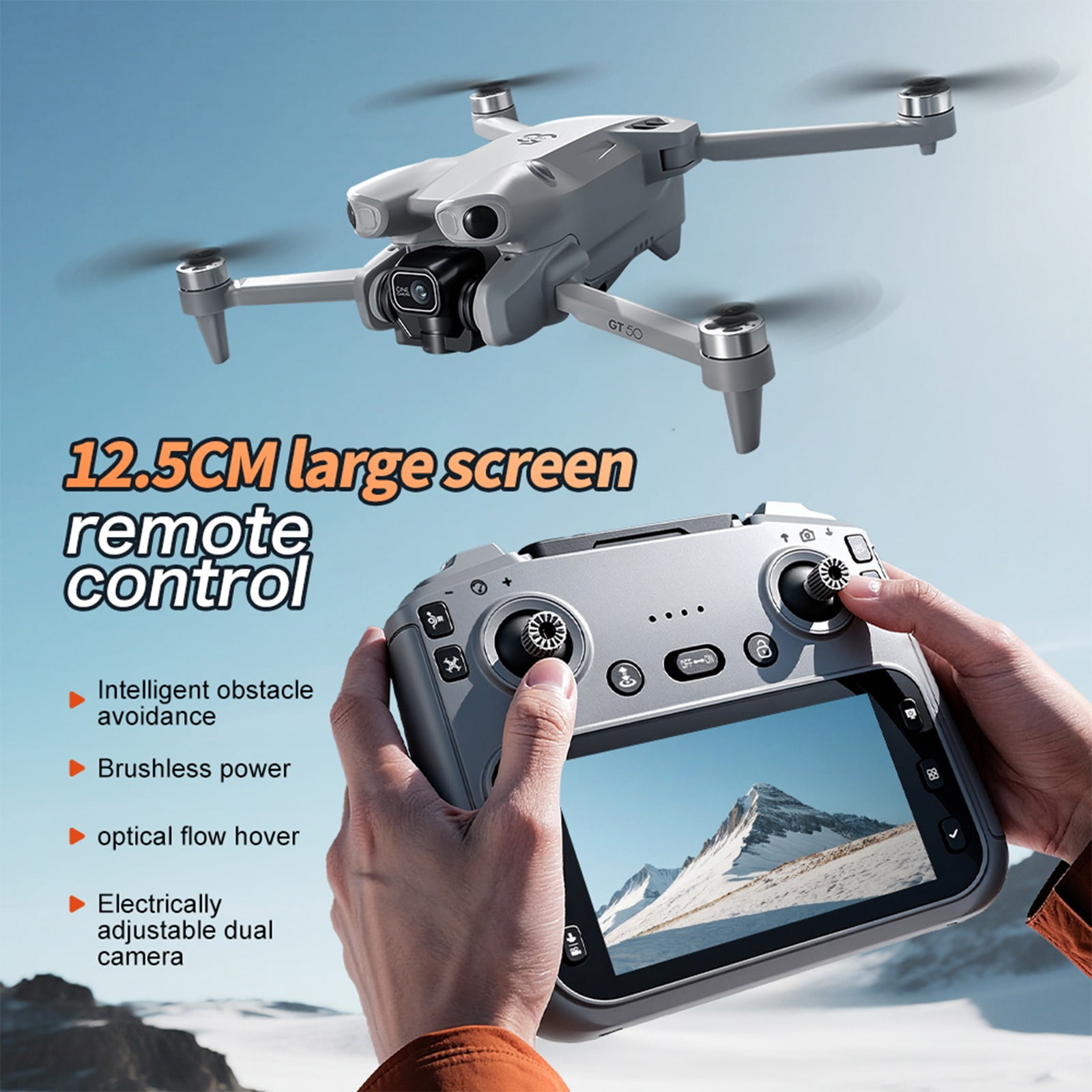 Drone with 4.9inch 1080P ESC Camera, Brushless Motor, 2.4G RC Quadcopter with 360°Stunt Roll, One Click Takeoff And Landing