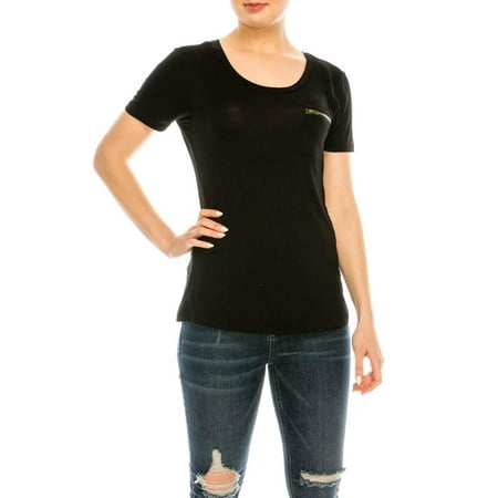 - Salt Tree Women's Crew Neck Short Sleeves Front Zipped Pocket T-shirt