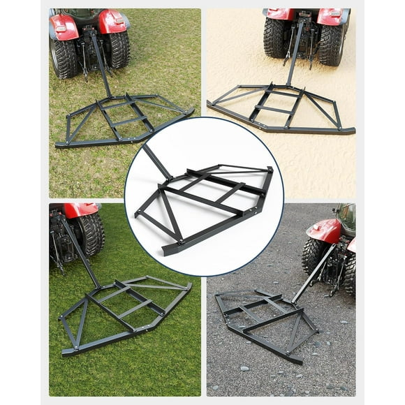 Historyli Rastrillo de arrastre resistente de 66 pulgadas, con remolque, 2 barras ajustables para ATV/UTV, nivelación de terrenos y mantenimiento de caminos de grava, color negro