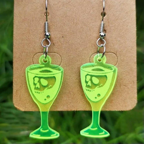 Halloween Horror Skull Earrings Neon Green Acrylic for Dia de Muertos Jewelry