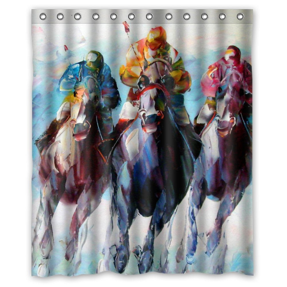 GreenDecor Horse Waterproof Shower Curtain Set with Hooks Bathroom