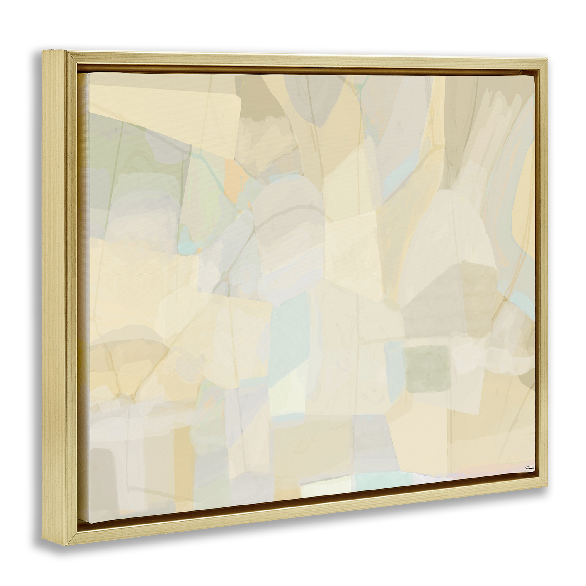 Stupell Industries Neutral Geometric Pattern Abstract Painting Gold Floater Framed Canvas Art Print Wall Art, 21 x 17