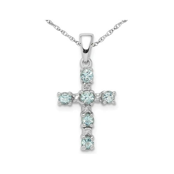 1/3 Carat (ctw) Aquamarine Cross Pendant Necklace in Sterling Silver with Chain