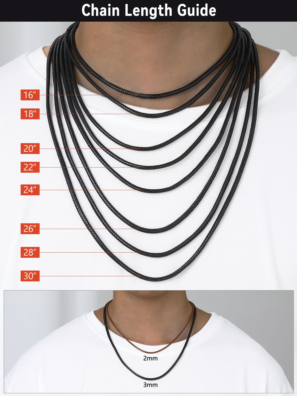 FaithHeart Braided Leather Cord Necklace for Men Women Stainless Steel Snap Clasp, 2MM Waterproof Black Woven Wax Rope Chain for Pendant Jewelry Gift for Son Graduation