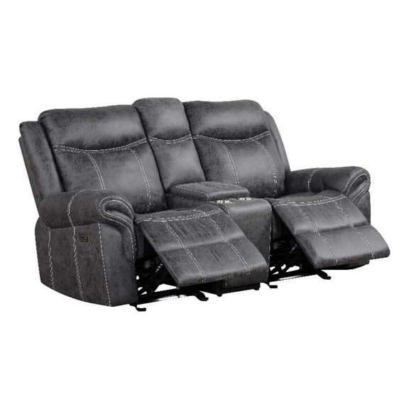ACME Zubaida Microfiber Upholstered Power Motion Loveseat in Dark Gray