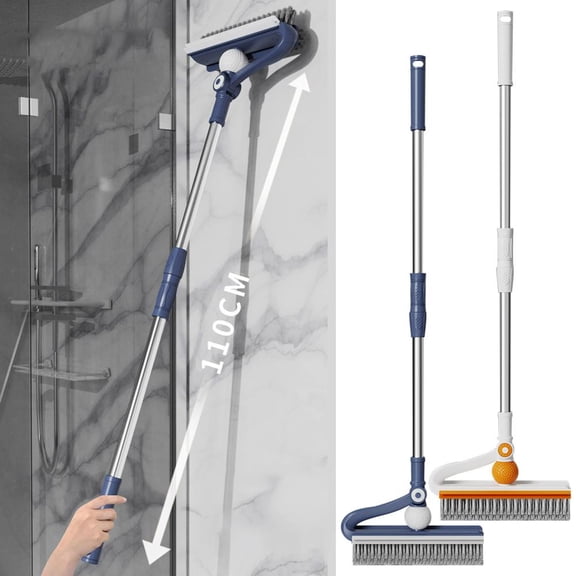 Outoloxit Multifunctional Handheld Crevice Brush with Telescopic Pole Extendable to 43 Inches for Bathroom Floor and Wall Cleaning