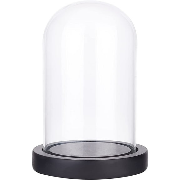 Glass Dome Cover Decorative Display Case Cloche Bell Jar Terrarium with Alloy Base for DIY Preserved Flower Gift Arch Black 115x160mm