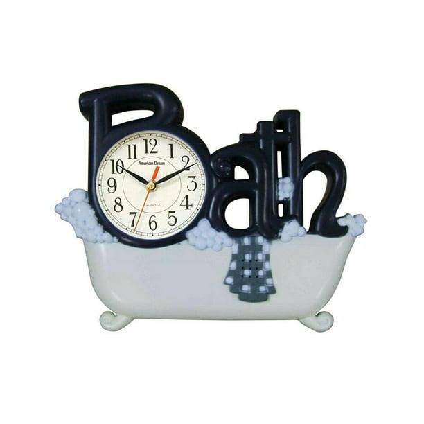 American Dream Bathroom Wall Clock, Bath Tub, Black