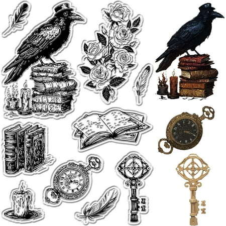 Books Clear Stamps Halloween Vinatge Raven Crow Rose Transparent Silicone Rubber Sealing Stamp Reusable Decorative Seals Decor