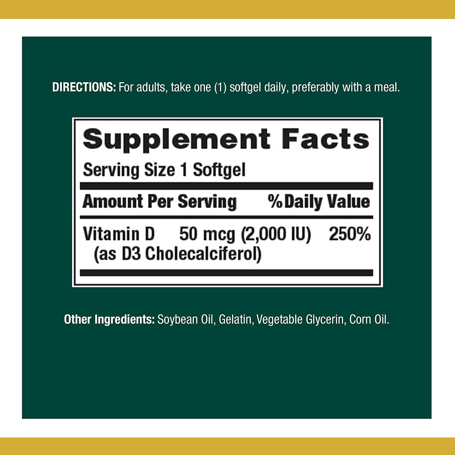 Nature's Bounty Vitamin D3 Softgels, 50 mcg, 2000 IU, 150 Ct, 2 Pack