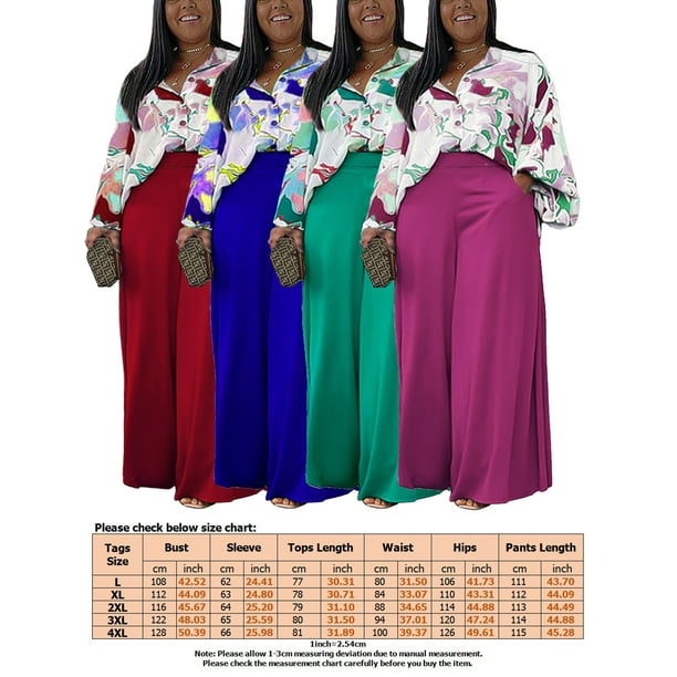 Bellella Ladies Lounge Set Wide Leg Two Piece Outfit Long Sleeve Shirts And  Palazzo Pant Loose Fit Plus Size Blouse+Trousers Street Green 2XL 