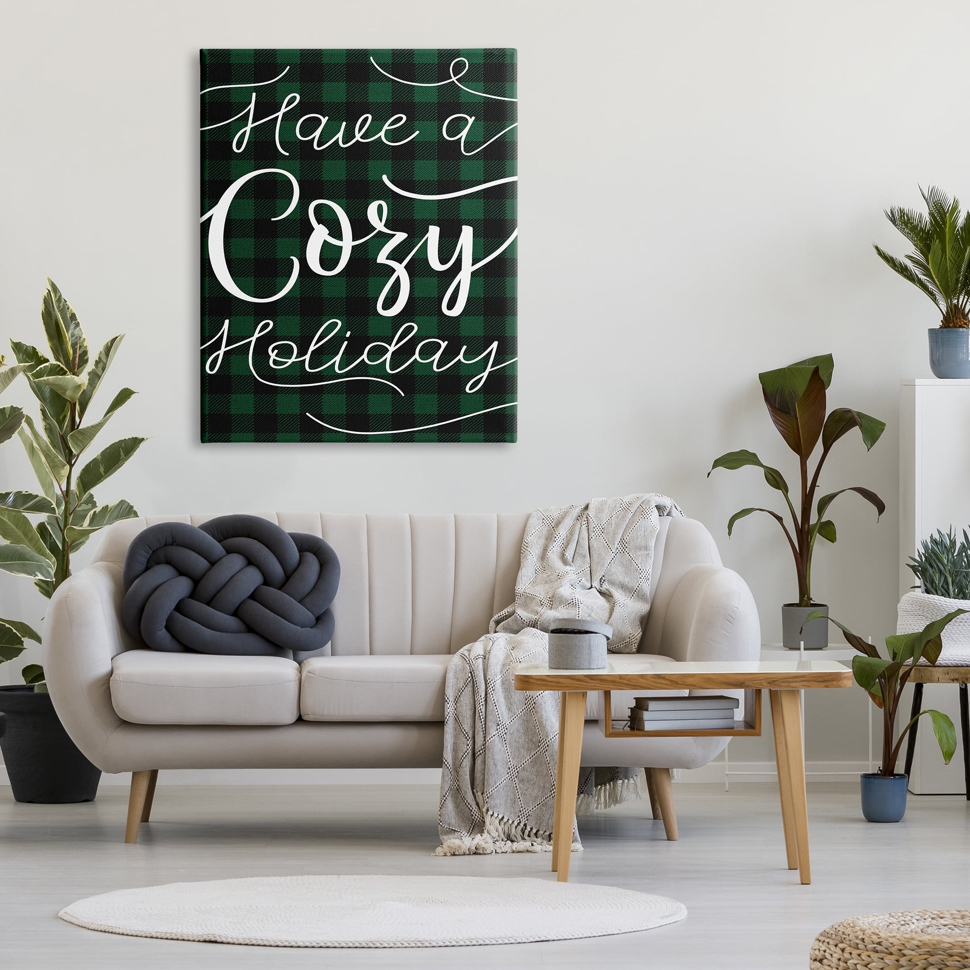 Stupell Industries Have a Cozy Holiday Phrase Winter Green Plaid, 36 x 48, Design by Daphne Polselli