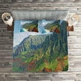 thumbnail image 2 of Ambesonne Hawaii Quilted Coverlet 3 Pcs, Na Pali Coast Kauai Sea, King Size, Green Redwood Blue, 2 of 2