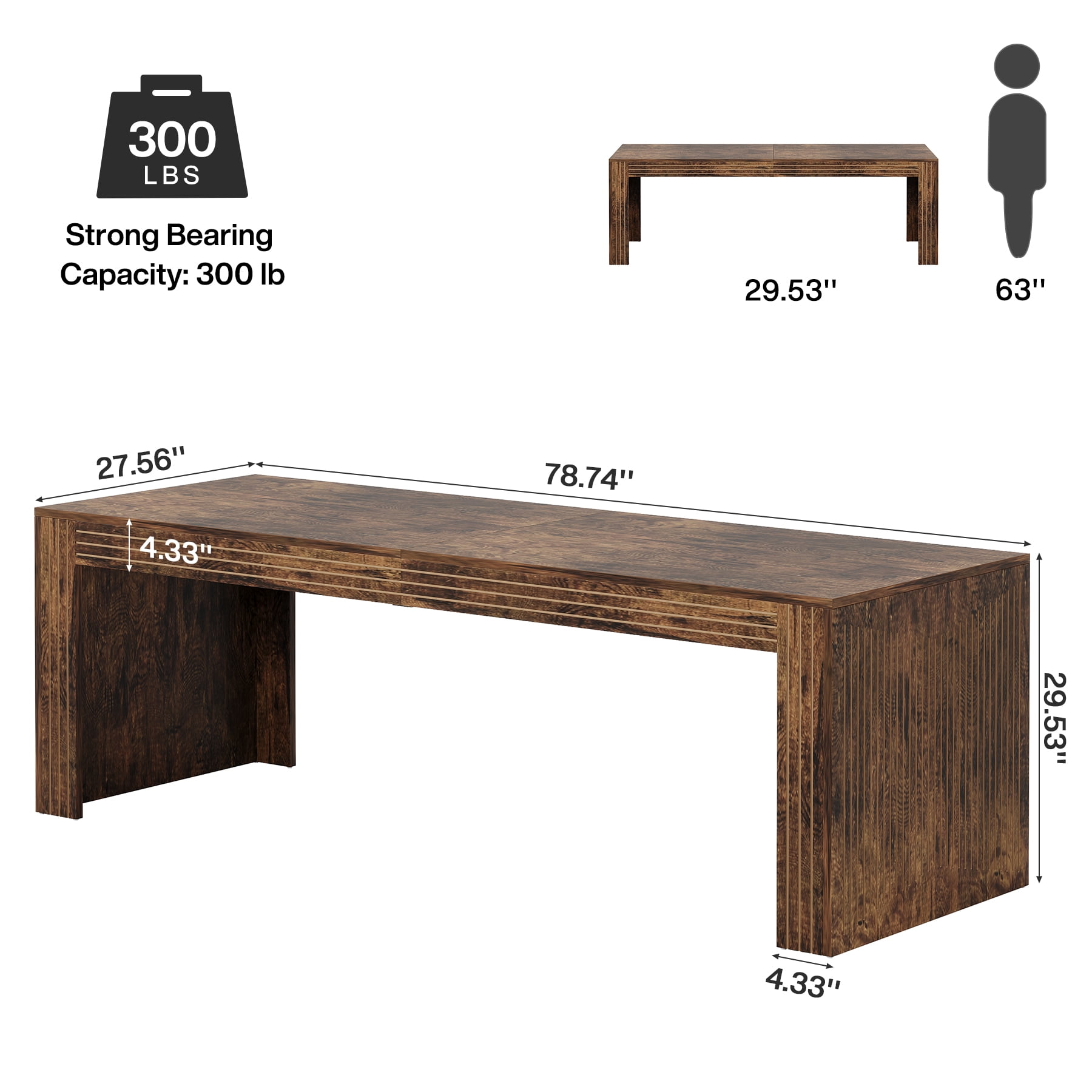 Tribesigns 79-inch Extra Long Desk, Two Person Desk for Home Office, Wooden Long Computer Double Desk, Writing Study Table for Office, Vintage Brown