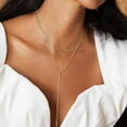 thumbnail image 3 of Gold Lariat Necklace for Women, Dainty 14K Gold Plated Y Shaped Cuban Chain Layered Long CZ Drop Pendant Choker Necklaces Fashion Jewelry Gifts, 3 of 14