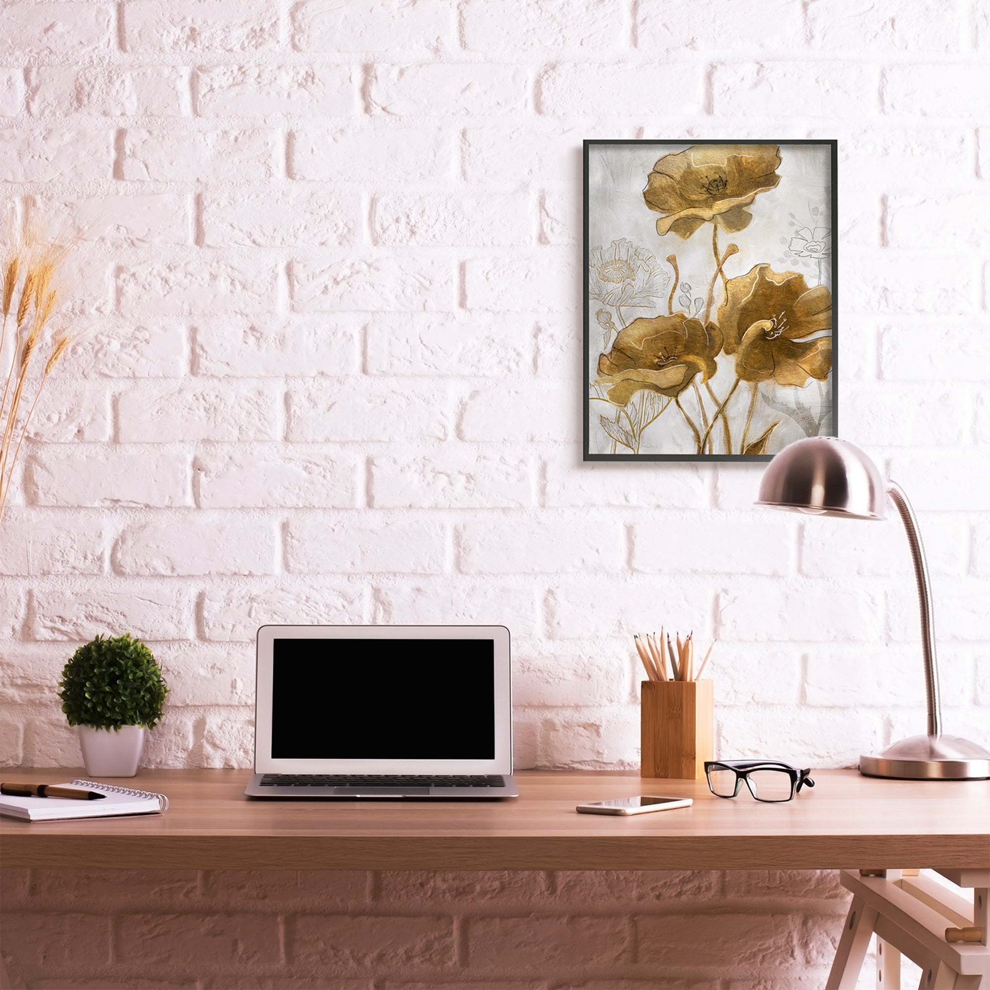 Stupell Industries Silver and Gold Poppies Abstract Flower Field Black Framed, 24 x 30, Design by Studio W