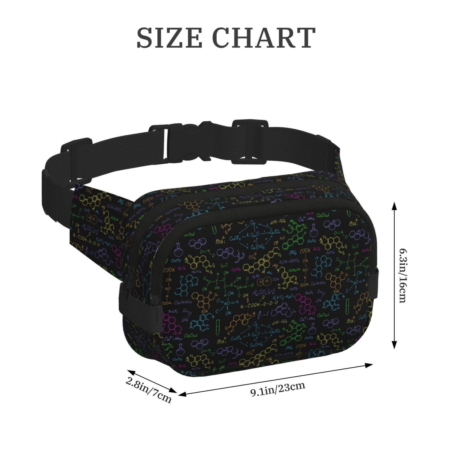 Picia Chemistry Formulas Print Square Double-Layer Waist Bag Mini Adjustable Waist Belt Bag Exercise Running Travel Hiking