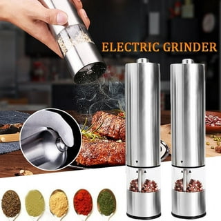 FLAVVORY Electric Pepper Grinder Peppercorn Spice Grinder 2-Chamber Battery Operated Pepper Grinder Pepper Mill Grinder Electric Pepper Mill Battery