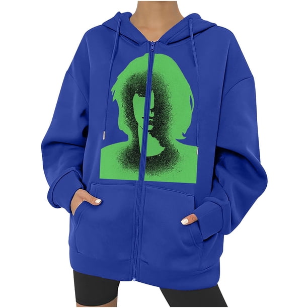 Chaqueta con capucha Punk suelta con cremallera y estampado de Halloween para mujer, abrigo, sudaderas con capucha, abrigo Pompotops qwe15401