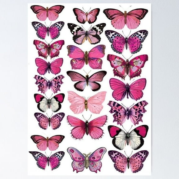 Poster Pink Butterfly - No Framed, Vintage Wall Art, Trendy Retro Print, Positive Quote Poster, Room Decor, Wall Art, 8x12