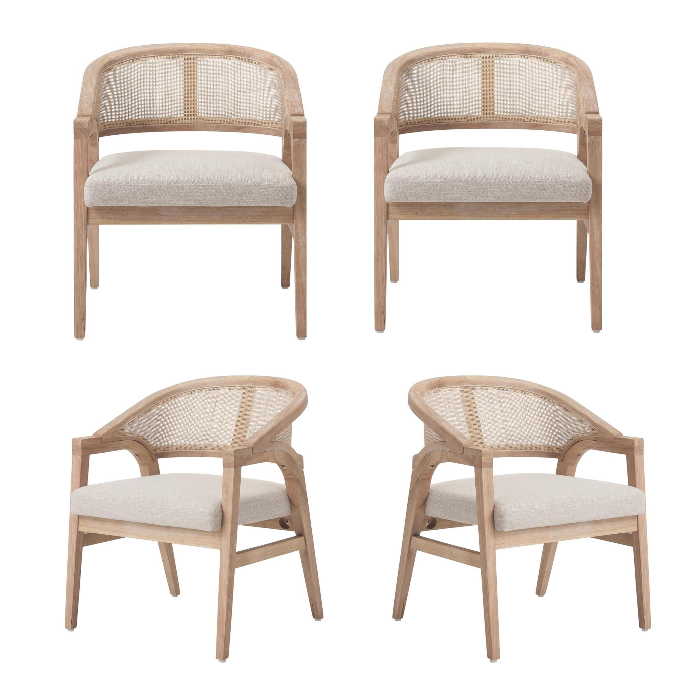 Christopher Knight Home Modern Dining Arm Chairs with Cane Back, Wood Frame, Natural, Set of 4