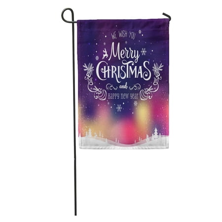 SIDONKU Christmas and New Year Typographical on Winter Landscape Northern Lights Garden Flag Decorative Flag House Banner 12x18 inch