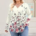thumbnail image 4 of TQWQT Womens Plus Size Fall Tops 2024 Flowy Long Sleeve Shirts Floral Print T-Shirt V Neck Henley Tshirts Loose Casual Tunic Tops Pink 2XL, 4 of 4