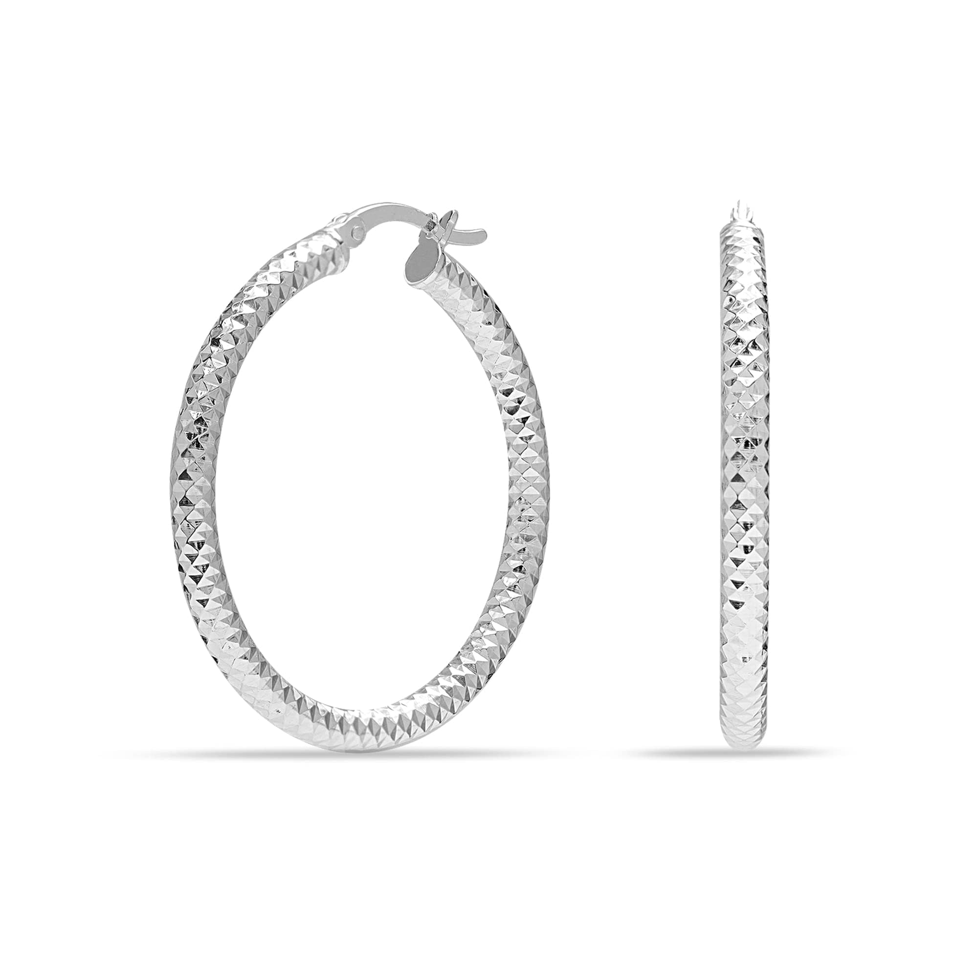 LeCalla 925 Sterling Silver Hoop Earrings for Women Diamond-Cut Classic Italian Design Earring Hoops for Women 30MM