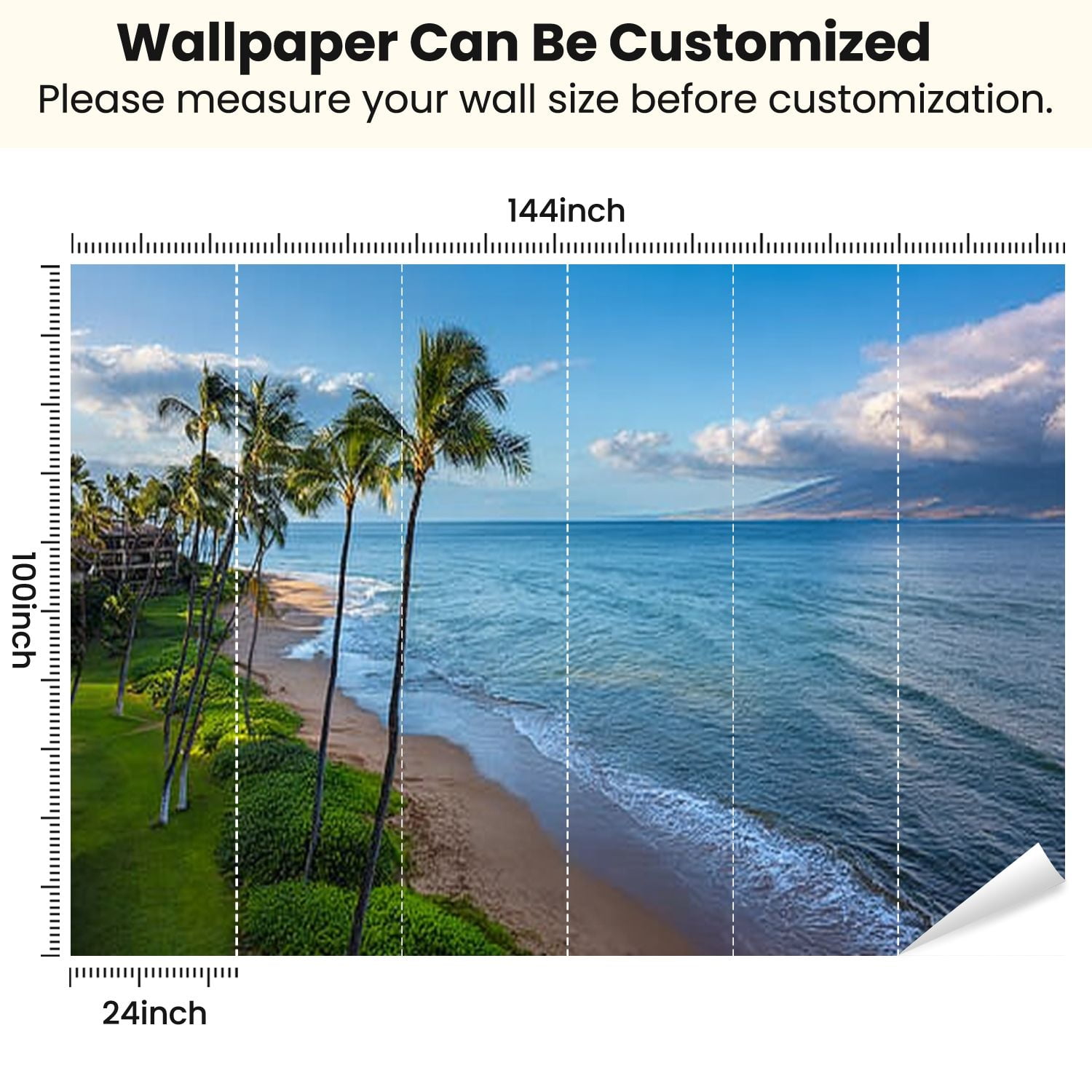 Peel and Stick Wallpaper Sugar Beach Kihei Maui Hawaii Modern Art Wall Mural Decor Self Adhesive and Removable 100in x 144in